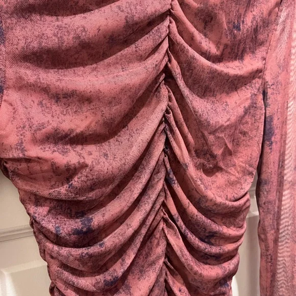 Zara Ruched Long Sleeve Blouse - Deep Burgundy/pink. Sheer - Picture 3 of 4